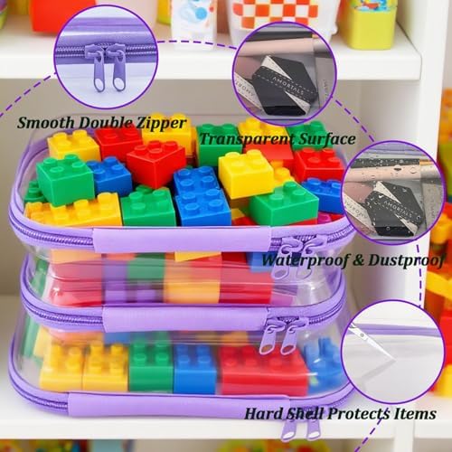 3 Pcs Clear Hard Zipper Case, Hard Shell Plastic Clear Organizer Bag, Transparent Makeup Pouches, Portable Box for Travel Toiletries Storage Bins (Purple)