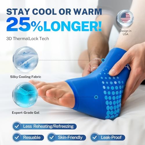 Ankle Ice Pack Wrap for Swelling with Thickened Cold Compression and Cooling Fabric, Ice Packs for Injuries Reusable for Swollen Feet, Achilles Tendonitis Relief, Plantar Fasciitis Relief