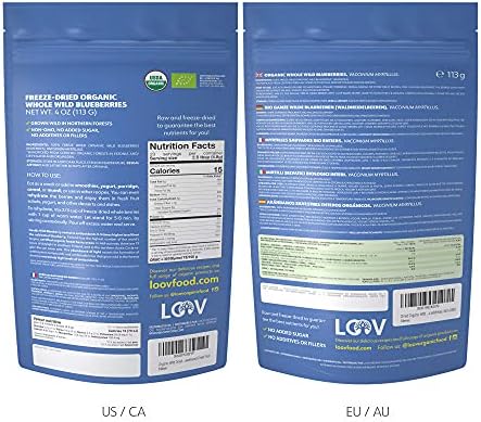 LOOV Whole Berry Bundle | Organic Whole Wild Blueberries and Organic Wild Lingonberries | No Added Sugar | Freeze Dried Berries from Northern Europe | 4oz Packs