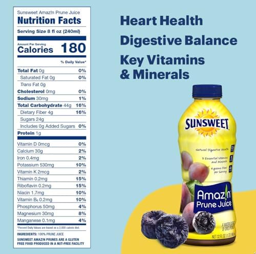 Sunsweet Amazin Prune Juice - Unsweetened - Low Fat - 100% Juice Rich in Fiber & Minerals - 2 Pack