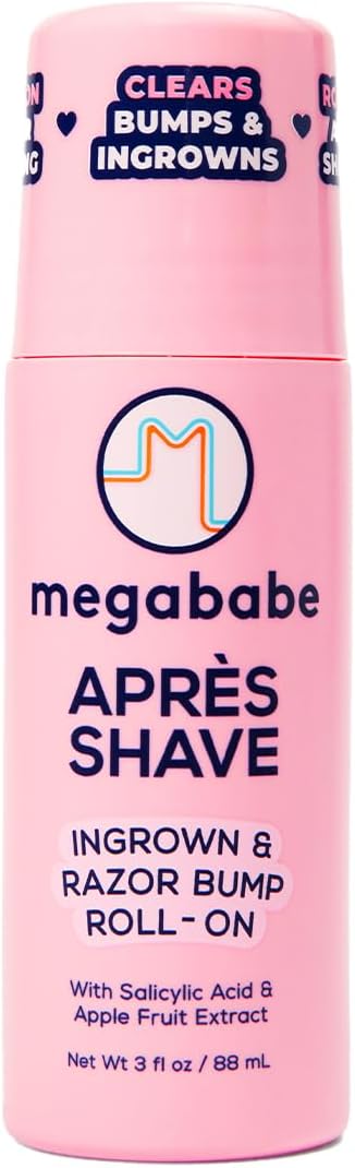 Megababe Après Shave (3.0 fl oz) | Post-Shave & Waxing | Ingrown Hair & Razor Bump Roll-On Treatment for Women | Bikini, Armpits & Legs