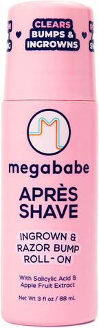 Megababe Après Shave (3.0 fl oz) | Post-Shave & Waxing | Ingrown Hair & Razor Bump Roll-On Treatment for Women | Bikini, Armpits & Legs