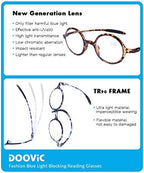 DOOViC Stylish Round Reading Glasses TR910 Flexible Lightweight Blue Light Blocking Readers for Women Men