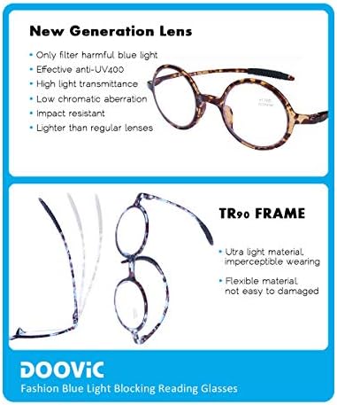 DOOViC Round Reading Glasses Blue Light Blocking Flexible Lightweight Readers Fashion Design Stylish Tortoise Glasses for Women Men & Men +2.5 Strength