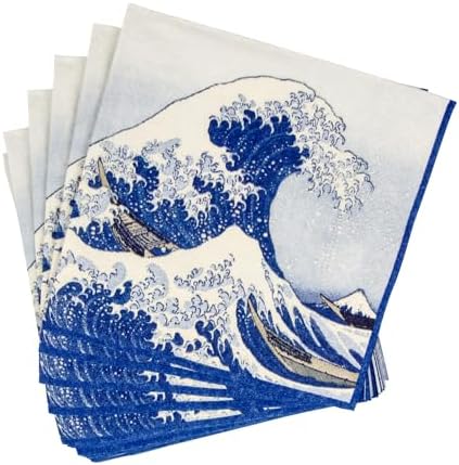 Caspari The Great Wave Paper Cocktail Napkins in Blue, 20 Per Package