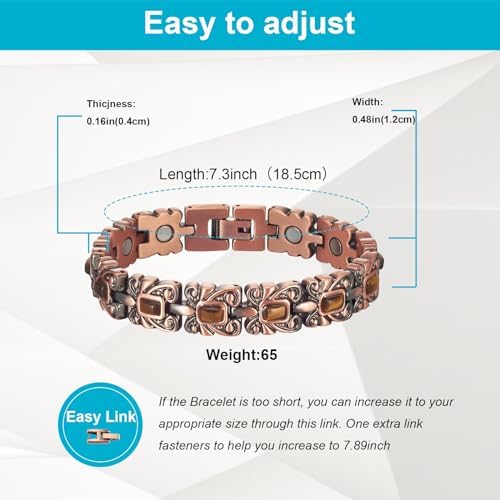 Copper Bracelets for Women Men, Pure Copper Adjustable Magnetic Bracelet with Yellow Stone, Healthy Jewelry Gift (Yellow)