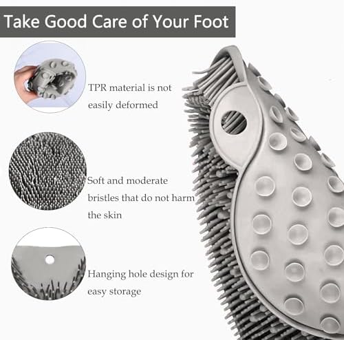Shower Foot and Back Scrubber Mat,Wall Mounted Shower Foot Scrubber with Suction Cups,Exfoliating Silicone Massage Foot Cleaner for Shower(Grey&Blue)