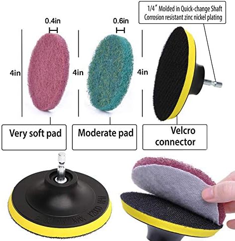 5 Inch Drill Powered Brush Tile Scrubber Scouring Pads Cleaning Kit, 2 Different Stiffness, 5-Inch Disc Pad Holder with 6 Scrubbing Pads, Cleans Large Flat Areas Perfectly (5-inch)