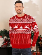 LecGee Christmas Sweater Couple Roundneck Reindeer Snowflakes Ugly Long Sleeve Knitted Sweater Pullover Slim Fit Men Women