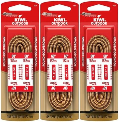 KIWI Outdoor Round Gold/Brown Boot Laces, 60 Inch, 3 Pack (3 Pairs) for Hiking, Work and Outdoor Boots
