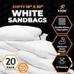 Xpose Safety Heavy Duty Sand Bags with Tie Strings – Empty Woven Polypropylene Sandbags for Hurricane Flood Protection, 100 lb Capacity, 18" x 30", White, Pack of 20