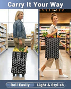 Rolling Shopping Bag, Small Shopping Cart with Wheels,Collapsible Portable Waterproof Tote for Market & Grocery Runs–Gift for Women & Seniors(Black)
