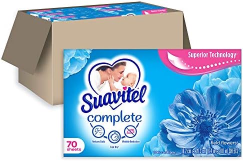 SUAVITEL Complete Dryer Sheets, Field Flowers, 420 Sheets Total (70 Sheets|Case of 6) | Compare to Dryer Balls | Household Supplies | Laundry Scent Boosters, Laundry Sheets & Laundry Softener (139375)