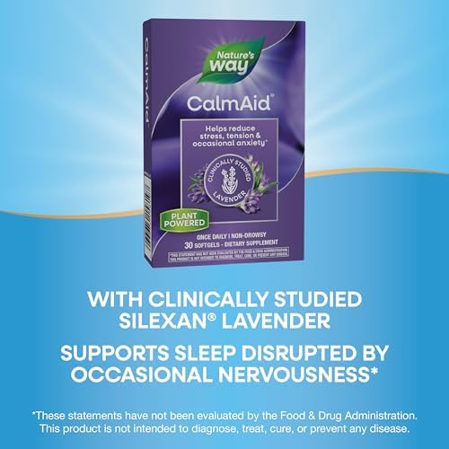 Nature’s Way CalmAid Lavender Oil Supplement for Calm & Stress Support*, Clinically Studied Silexan Lavender Oil, Non-Drowsy, Daily Softgels, 30 Count