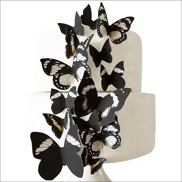 Sugar Robot Inc. Edible Butterflies Assorted Size Premium Crafted Made in the USA - Cake and Cupcake Toppers, Decoration (Black)