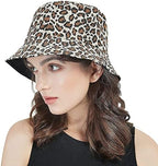 Reversible Leopard Bucket Hat Cotton Fisherman Cap Packable Cheetah Sun Hat for Women and Men