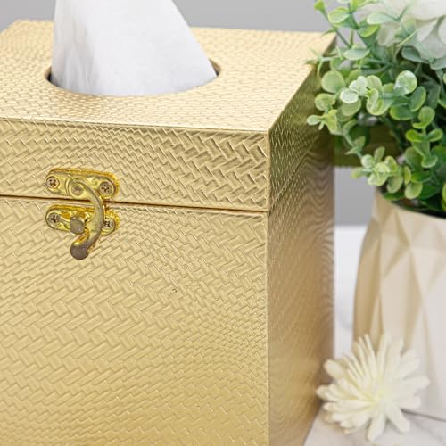 Gold Tissue Box Cover, Elegant Square Tissue Box Holder for Bathroom, Bedroom, and Office, Modern Decorative Tissue Box for Home Décor