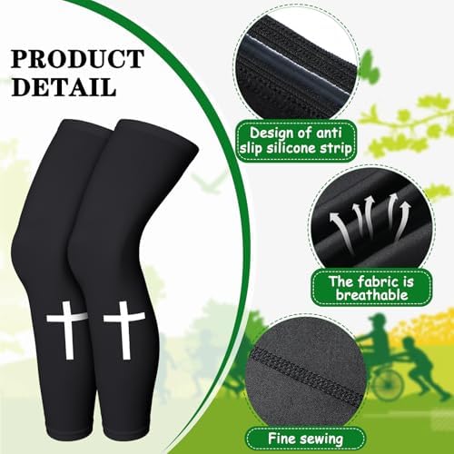 Skylety 2 Pairs Faith Cross Compression Leg Sleeve Religious Jesus Full Length Leg Sleeves for Footall Basketball Cycling