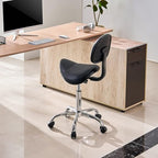 VEVOR Saddle Stool with Back Support and Wheels, 450 LBS Weight Capacity Ergonomic Rolling Stool, Height Adjustable Thickened PU Leather Swivel Saddle Chair for Salon, Spa, Massage, Tattoo, Black