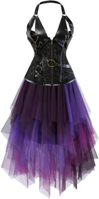 Jutrisujo Brown Corset Pirate Dress Skirt 2 Set Halloween Costumes Plus Size Steampunk Gothic