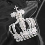 Crown Princess Cake Topper Wedding Birthday Crystal Pearl Tiara Cake Decor For Wedding Birthday Baby Shower Cake Photo Party Supplies (Silver)