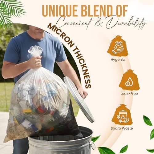 Premium 30-33 Gallon Trash Can Liners 500 Count (33" x 40", 13 Mic) – Strong Multipurpose Clear Trash Bags on Easy-Tear Rolls for Home, Office, Commercial & Industrial Use