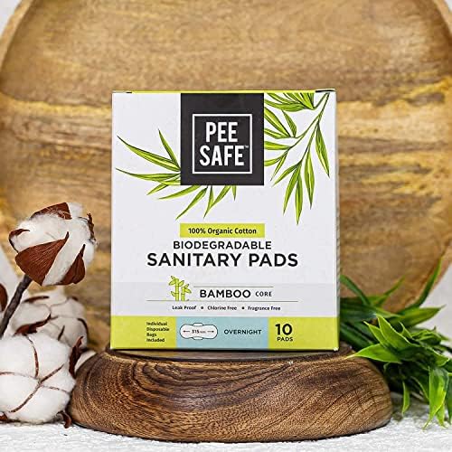 Pee Safe Biodegradable Overnight Sanitary Pads - Organic Cotton & Bamboo Pulp (Pack of 10) | Biodegradable Disposable Bags