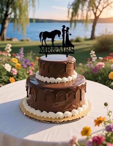 Cowboy and Cowgirl wedding cake topper Horse Wedding Cake Topper Farmer wedding cake topper Country Themed Cake Decor for Anniversary Bridal Shower Party