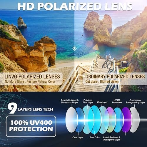 LINVO Polarized Sunglasses for Men Womens Driving Sun glasses Shades 80's Retro Style Design Square