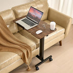 VEVOR Overbed Table, Mobile Hospital Bed Table, Over Bed Table with Wheels Adjustable Height, Rolling Laptop Desk with Tilting Top & Cup Holder, Portable Over Bed Desk for Home, Office, Study, Wood