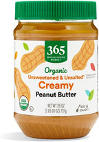 365 by Whole Foods Market, Organic Creamy Peanut Butter, Unsweetened & Unsalted, Stir and Enjoy, 26 Ounce