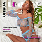 Women's Fishnet Lingerie Set for Women Sparkly Rhinestone Off Shoulder Two Piece Lingerie Set Stripper Outfit