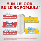 Iron Supplement for Women & Men, with Vitamins C, B6, B12 & Folate for Iron Deficiency, Blood Building & Energy Support, Stomach Friendly, Better Absorption, Non-GMO, No Gluten, 180 Vegan Caps