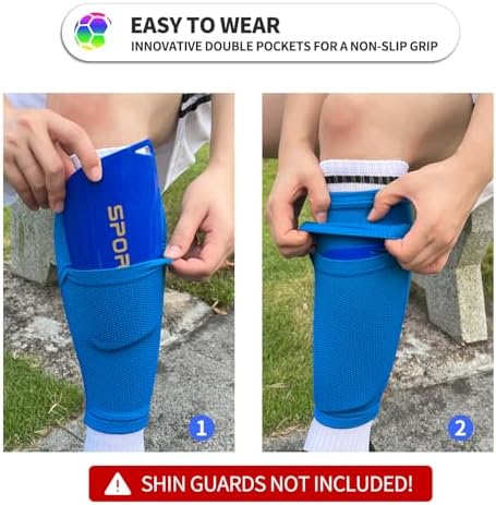 2 Pairs Kids Youth Soccer Shin Guard Sleeves with Optimized Insert Pocket, Shin Pad Compression Sleeves for 3-15 Years Old Boys Girls Child Teens for Soccer Sport