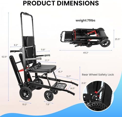 Power Wheelchair Foldable, Electric Stair Climbing Wheelchair, Stair Chair Lifts for Seniors, Mobile Elderly Stair Chair Load Capacity 450lbs