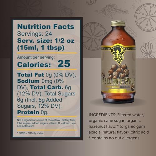 Portland Syrups Hazelnut Syrup – Flavoring for Coffee, Lattes, Cold Brew, Macchiatos, Cocktails, Desserts – Ideal for Drinks & Adding a Hazelnut Touch to Any Beverage – 12 oz, 24 servings (Pack of 1)