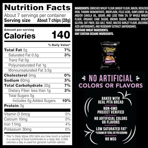 Stacy’s Pita Chips, Cinnamon Sugar, No Artificial Colors or Flavors, 7.33 oz Bag