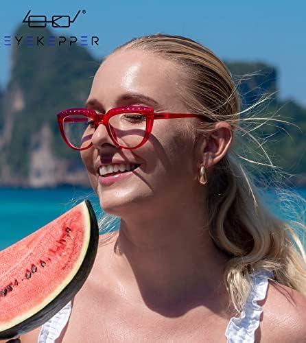 Eyekepper 4-Pack Reading Glasses for Women Rhinestone Readers Oversize Half-Moon Design Eyeglasses