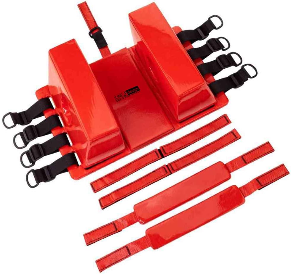 LINE2design Spine Board Head Immobilizer for Backboard - Universal EMS EMT Emergency Medical Re-usable Rescue Portable Lightweight with Adjustable Straps - Red