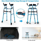 Goplus Walkers for Seniors, Foldable Standard Walker with 5’’ Wheels and Removable Padded Armrests 440lbs, Lightweight Walking Mobility Aid, Folding Platform Walker for Elderly, Handicap, Disabled