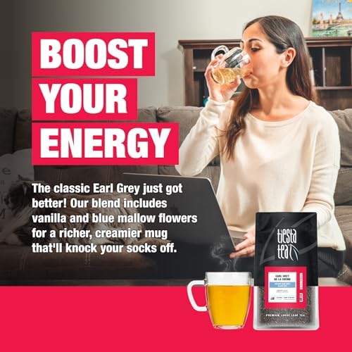 Tiesta Tea - Earl Grey de la Crème, Loose Leaf, Creamy Earl Grey Black Tea, Premium Blend, Caffeinated Black, Make Hot or Iced Brews Up to 200 Cups, 16 Ounce Resealable Bulk Pouch