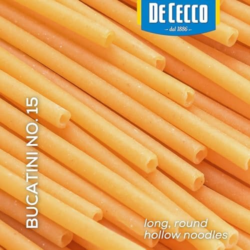 De Cecco Bucatini No. 15 Pasta, 16 Oz, Authentic, Slow Dried, Made with Semolina and Durum Wheat, Versatile Pasta for Sauces & Recipes, Made in Italy