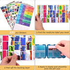 2 Pcs Pill Organizer with Medicine Labels, Portable Travel Medicine Daily Pill Container Organizer 7 Day Pill Case Storage Vitamin Fish Oil (White & Gray, 320 Medicine Lables)