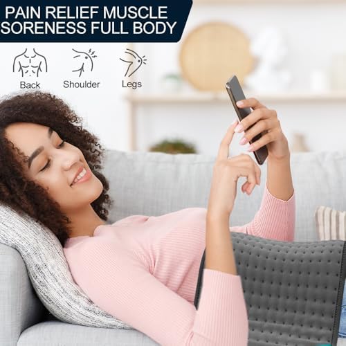 Heating Pad for Back Pain & Period Cramps Relief, 9 Heat Settings Electric Heating Pad for Neck & Shoulder, Auto Shut Off, Soft Machine Wash Fabric, Gifts for Mom, Women, 12''x24'', Gray