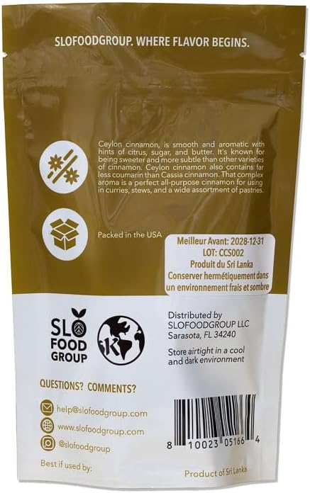 Slofoodgroup Ceylon Cinnamon Sticks - Pure Ceylon Cinnamon Quills 5 Inch Cut Cinnamon Spice from Sri Lanka, True Cinnamon - Cinnamomum Verum, 4 OZ.