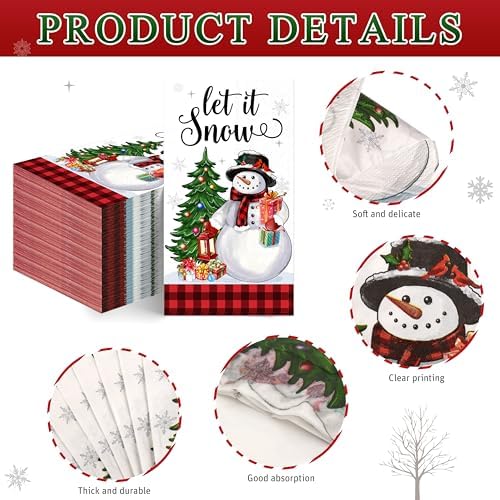 100Pcs Christmas Snowman Paper Napkins -Disposable Decorative Guest Napkins for Christmas Dinner Party Supplies (7.87 x 4.3 lnch)