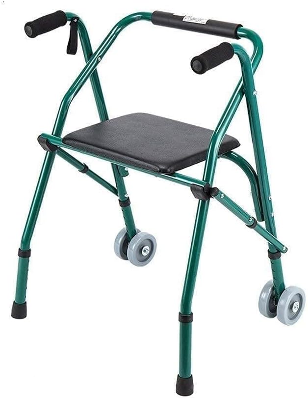 Folding Roller Walking Frame with Armrests and Seats, Height Adjustable Aluminum Alloy Two-Wheeled Walker for Elderly and Elderly Walker