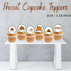 PRECUT Thanksgiving Edible Cupcake Toppers, Thanksgiving Edible Cake Decorations, Fall Cookie Decor, Pumpkin Cake Topper Decorations, 1.18 Inch / 3cm Wafer Card Discs (24)