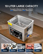 CREWORKS 10L Ultrasonic Cleaner with Heater and Timer, 240W Stainless Steel Ultrasonic Cleaner Machine with Degas & Gentle Modes, Ultrasonic Parts Cleaner with Knob Control for Machine Part Auto Tool