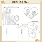 Spiareal 4 Pcs Wedding Cake Topper Mr and Mrs Rhinestone Bride and Groom Love Cake Topper Metal Crystal Heart Shaped Happy Engagement Anniversary Funny Diamond Party Decor for Bridal Shower(Silver)
